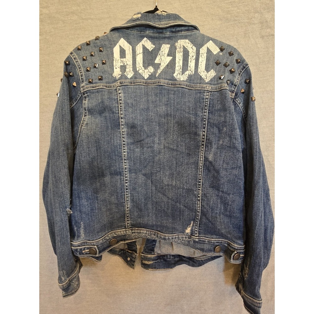 Torrid AC/DC Distressed and Studded Grunge Denim Jean Jacket Size 1X